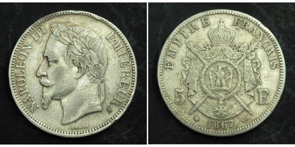 5 Franc Secondo Impero francese (1852-1870) Argento Napoleone III (1808-1873)
