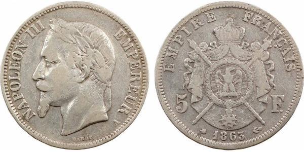 5 Franc Secondo Impero francese (1852-1870) Argento Napoleone III (1808-1873)