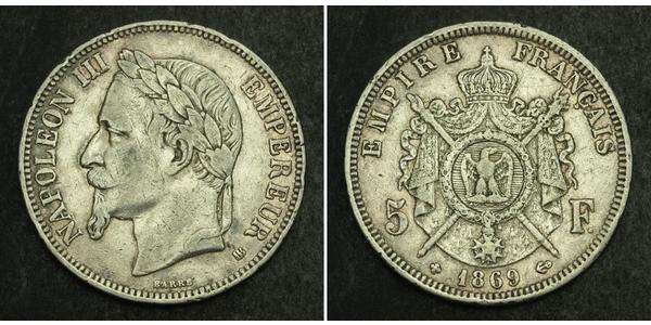 5 Franc Secondo Impero francese (1852-1870) Argento Napoleone III (1808-1873)