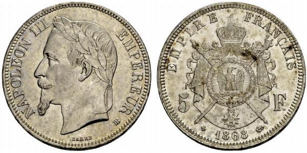 5 Franc Secondo Impero francese (1852-1870) Argento Napoleone III (1808-1873)