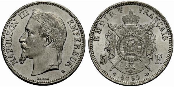 5 Franc Secondo Impero francese (1852-1870) Argento Napoleone III (1808-1873)