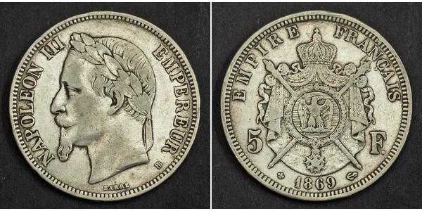 5 Franc Secondo Impero francese (1852-1870) Argento Napoleone III (1808-1873)