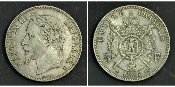 5 Franc Secondo Impero francese (1852-1870) Argento Napoleone III (1808-1873)