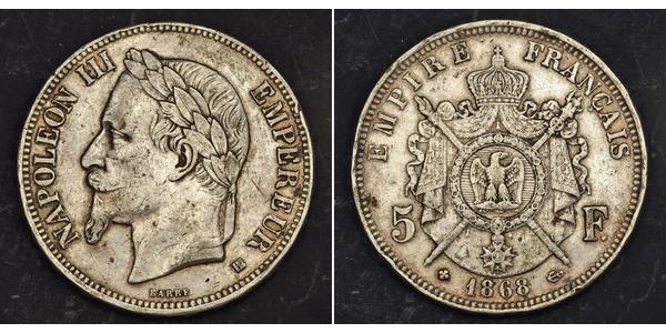 5 Franc Secondo Impero francese (1852-1870) Argento Napoleone III (1808-1873)