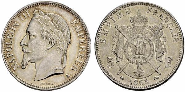 5 Franc Secondo Impero francese (1852-1870) Argento Napoleone III (1808-1873)