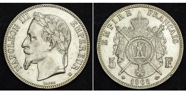 5 Franc Secondo Impero francese (1852-1870) Argento Napoleone III (1808-1873)