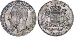 5 Franc Stato Libero del Congo (1885 - 1908) Argento Leopold II (1835 - 1909)