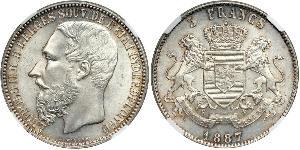 5 Franc Stato Libero del Congo (1885 - 1908) Argento Leopold II (1835 - 1909)