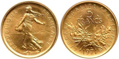 5 Franc Fünfte Französische Republik (1958 - ) Gold 