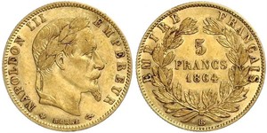 5 Franc Second French Empire (1852-1870) Gold Napoleon III (1808-1873)