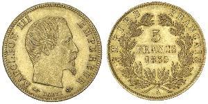 5 Franc Second French Empire (1852-1870) Gold Napoleon III (1808-1873)