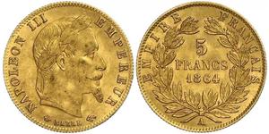 5 Franc Second French Empire (1852-1870) Gold Napoleon III (1808-1873)