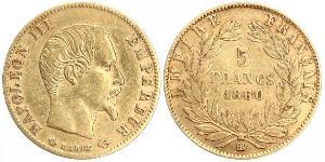 5 Franc Second French Empire (1852-1870) Gold Napoleon III (1808-1873)