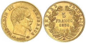 5 Franc Second French Empire (1852-1870) Gold Napoleon III (1808-1873)