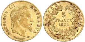 5 Franc Second French Empire (1852-1870) Gold Napoleon III (1808-1873)