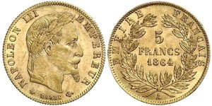 5 Franc Second French Empire (1852-1870) Gold Napoleon III (1808-1873)