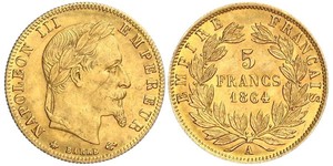 5 Franc Second French Empire (1852-1870) Gold Napoleon III (1808-1873)