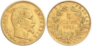 5 Franc Second French Empire (1852-1870) Gold Napoleon III (1808-1873)