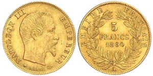 5 Franc Second French Empire (1852-1870) Gold Napoleon III (1808-1873)