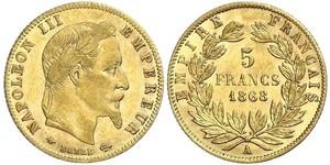 5 Franc Second French Empire (1852-1870) Gold Napoleon III (1808-1873)