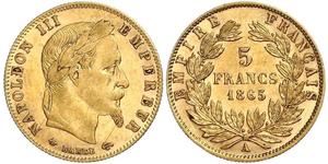 5 Franc Second French Empire (1852-1870) Gold Napoleon III (1808-1873)