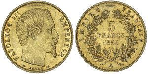 5 Franc Second French Empire (1852-1870) Gold Napoleon III (1808-1873)