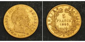 5 Franc Second French Empire (1852-1870) Gold Napoleon III (1808-1873)