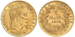 5 Franc Second French Empire (1852-1870) Gold Napoleon III (1808-1873)