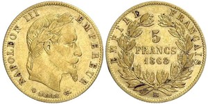 5 Franc Second French Empire (1852-1870) Gold Napoleon III (1808-1873)