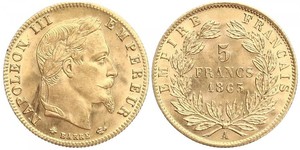 5 Franc Second French Empire (1852-1870) Gold Napoleon III (1808-1873)