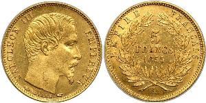 5 Franc Second French Empire (1852-1870) Gold Napoleon III (1808-1873)