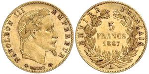 5 Franc Second French Empire (1852-1870) Gold Napoleon III (1808-1873)