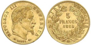 5 Franc Second French Empire (1852-1870) Gold Napoleon III (1808-1873)