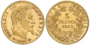 5 Franc Second French Empire (1852-1870) Gold Napoleon III (1808-1873)