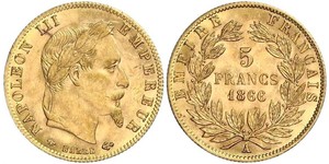 5 Franc Second French Empire (1852-1870) Gold Napoleon III (1808-1873)