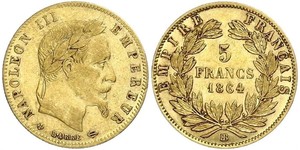 5 Franc Second French Empire (1852-1870) Gold Napoleon III (1808-1873)