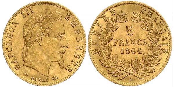 5 Franc Second French Empire (1852-1870) Gold Napoleon III (1808-1873)