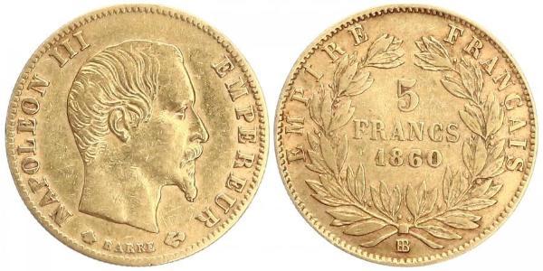 5 Franc Second French Empire (1852-1870) Gold Napoleon III (1808-1873)