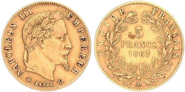 5 Franc Second French Empire (1852-1870) Gold Napoleon III (1808-1873)