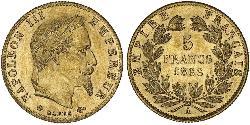 5 Franc Second French Empire (1852-1870) Gold Napoleon III (1808-1873)