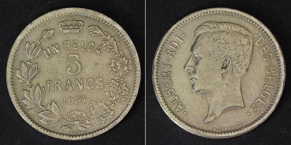 5 Franc Belgien Nickel Albert I. (Belgien) (1875 - 1934)