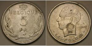 5 Franc Belgique Nickel Léopold III (roi des Belges)