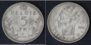 5 Franc Belgique Nickel Léopold III (roi des Belges)