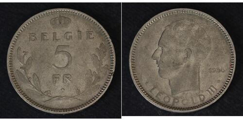 5 Franc Belgique Nickel Léopold III (roi des Belges)