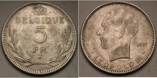 5 Franc Belgium Nickel Leopold III of Belgium