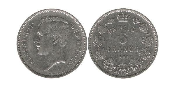 5 Franc Belgium Nickel Albert I of Belgium (1875 - 1934)