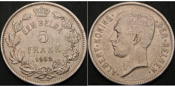 5 Franc Belgium Nickel Albert I of Belgium (1875 - 1934)