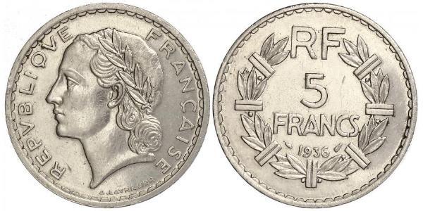 5 Franc French Third Republic (1870-1940)  Nickel 