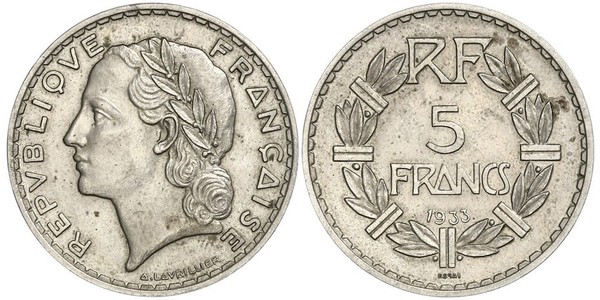 5 Franc French Third Republic (1870-1940)  Nickel 