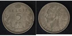 5 Franc Bélgica Níquel Leopoldo III de Bélgica
